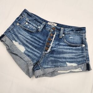 We The Free Rolled Cut Off Blue Denim Button Down Shorts Size 26